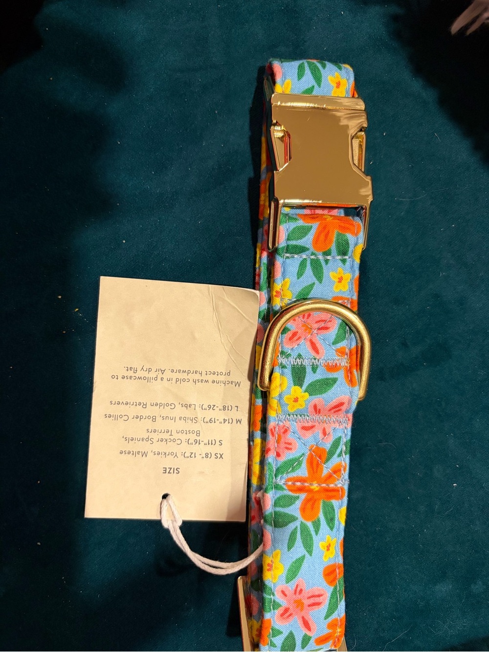 The Foggy Dog Floral medium Collar in Blue with Orange & Pink Flowers